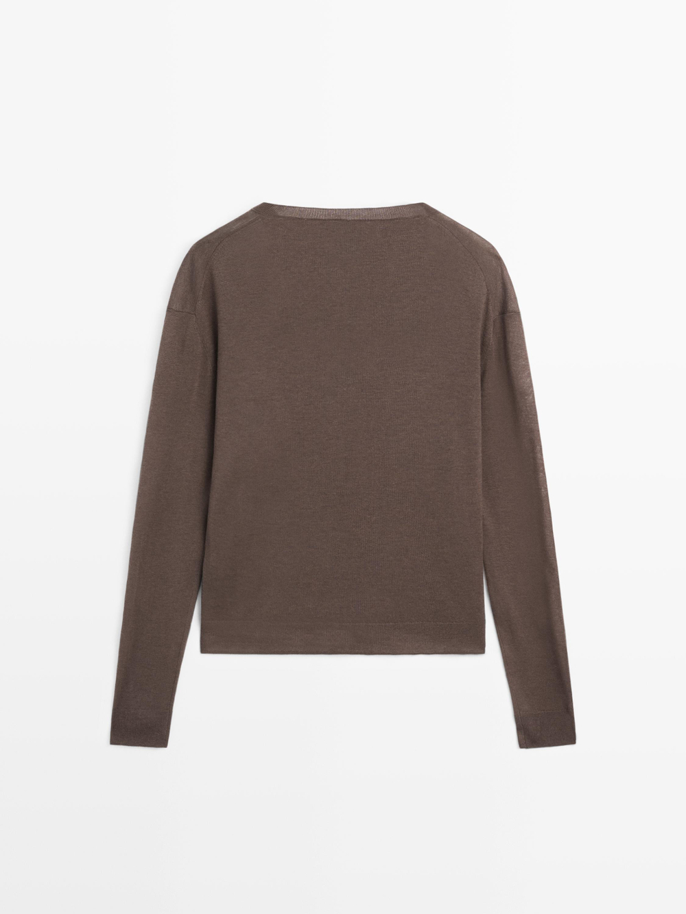 Massimo Dutti Вязаный свитер из смеси шелка и шерсти, коричневый