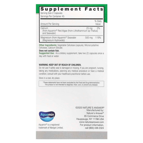 Nature's Answer, магний на основе морского происхождения, 90 вегетарианских капсул