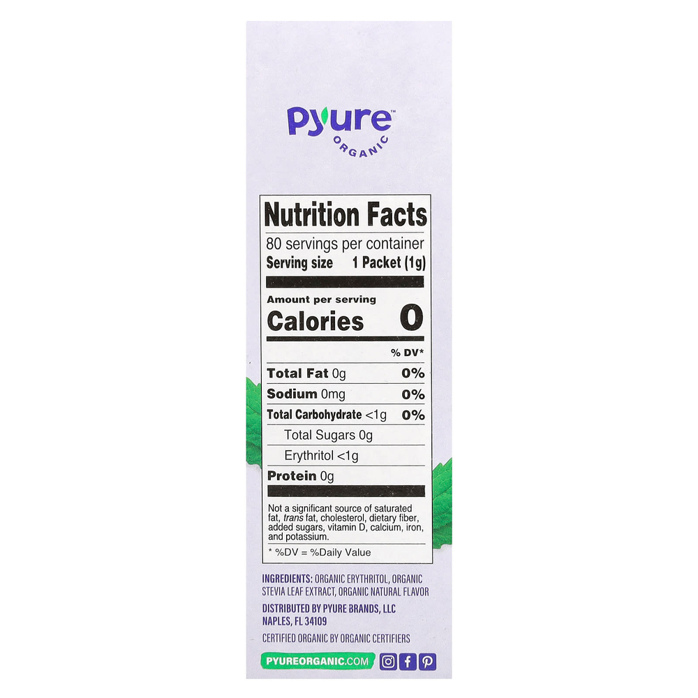 Pyure, органический подсластитель в гранулах, со вкусом стевии, 80 пакетиков по 1 г (0,035 унции)
