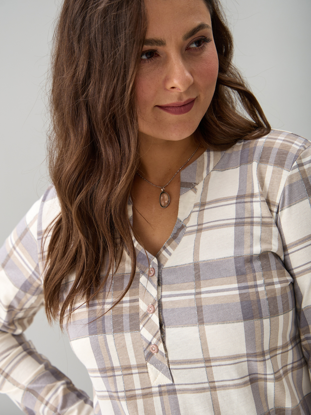 Блузка БЛ-22/клеткабеж-серебро