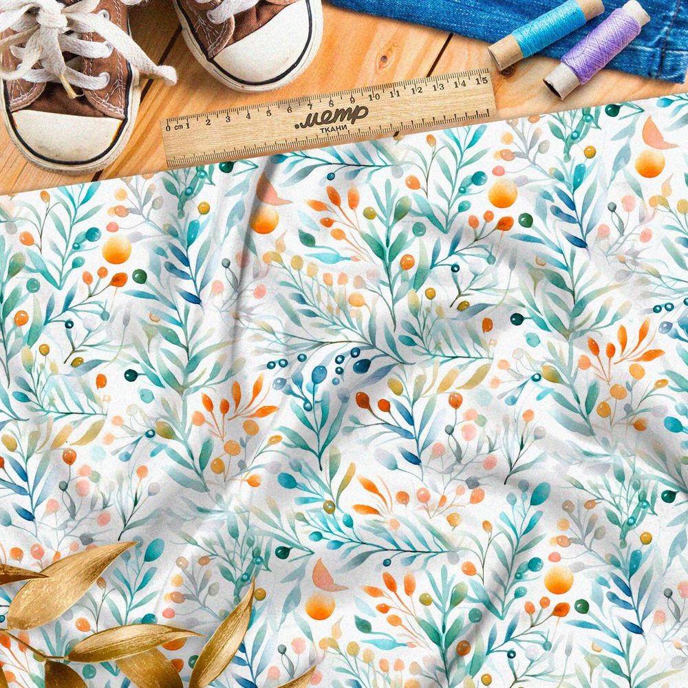 Ткань премиум атлас акварельные веточки