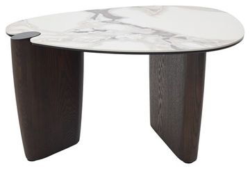 Стол кофейный DAG FENDI WHITE керамика на стекле/массив/ МДФ, облицованный дубовым шпоном