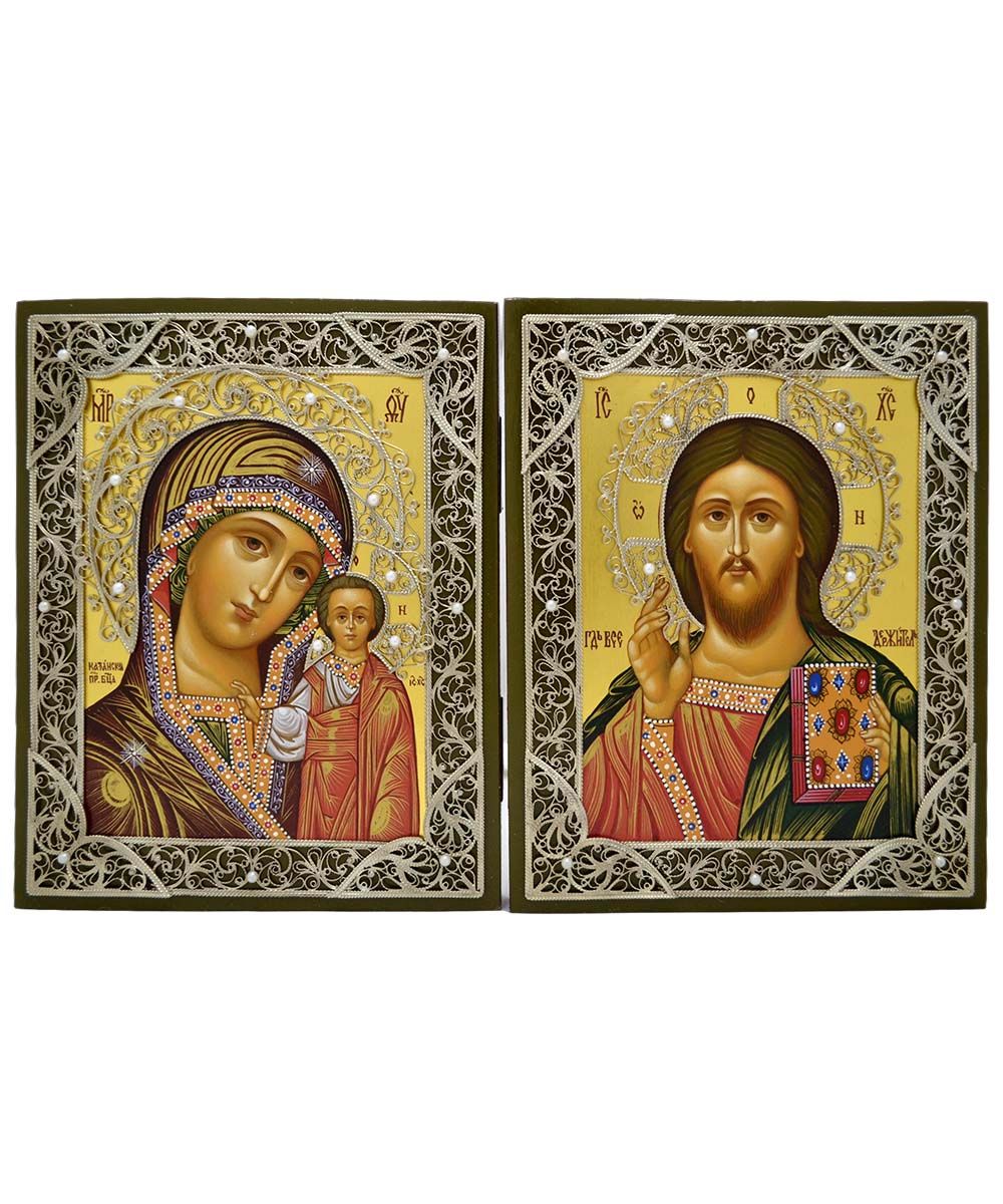 Рукописные иконы: Казанская Божия Матерь и Спаситель. Иконы для благословения молодых.