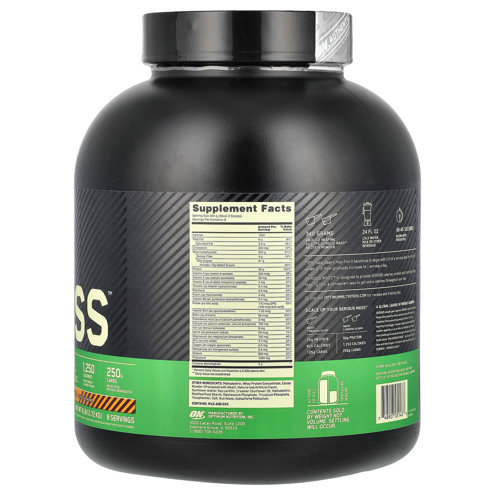 Optimum Nutrition, Serious Mass ™, шоколадно-арахисовая паста, 2,72 кг (6 фунтов)