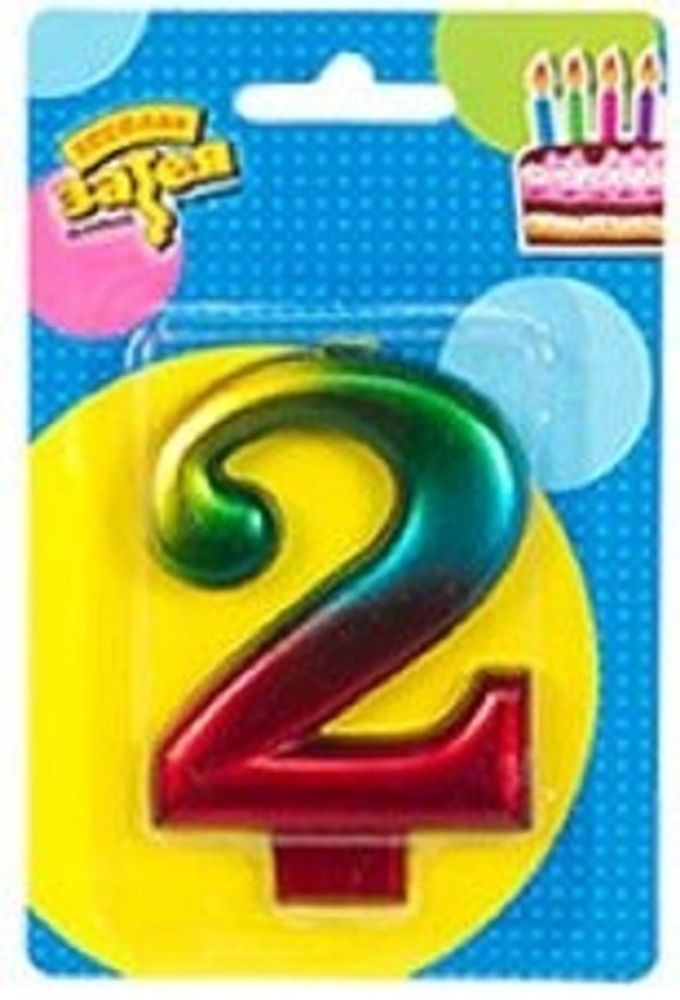 Свеча -цифра &quot;2&quot; Радуга металлик 8см/V