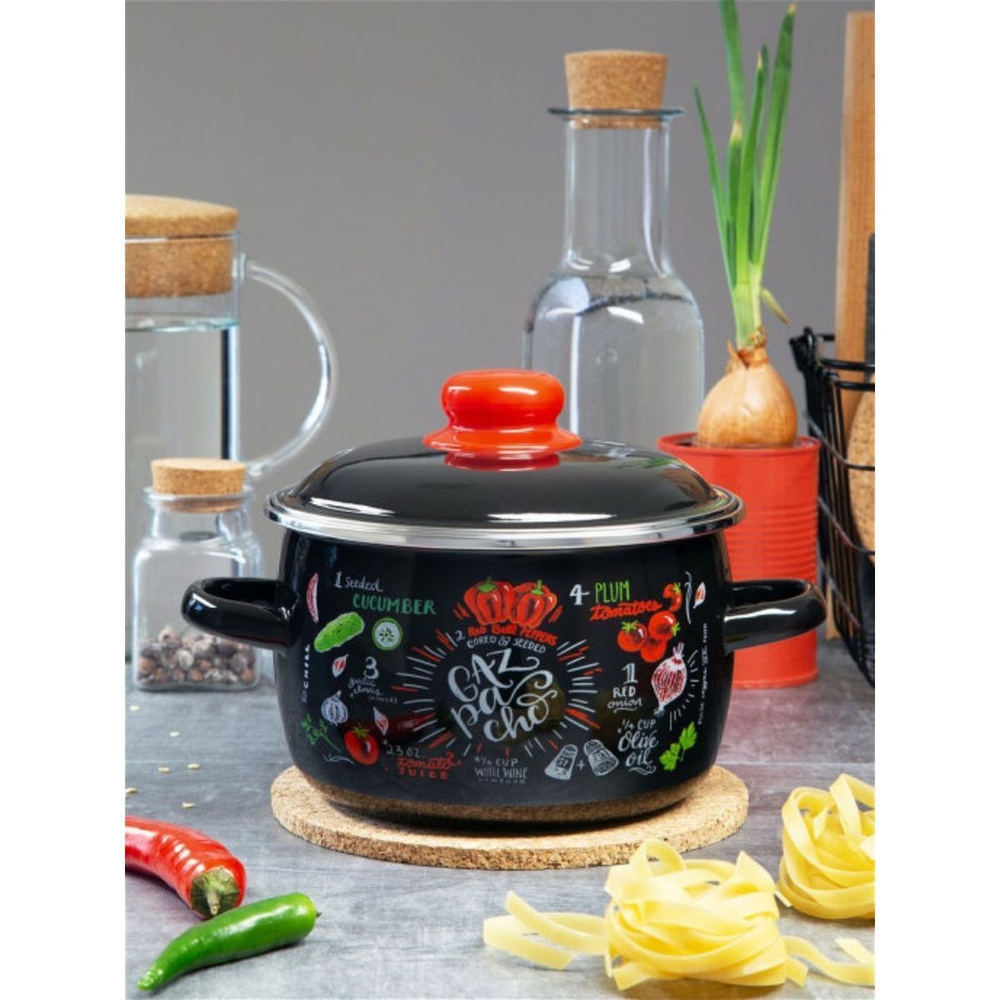 Кастрюля сталь, эмал, 3 л, с крыш, крышка сталь, Appetite, Gazpacho, 1RC181M, индукц