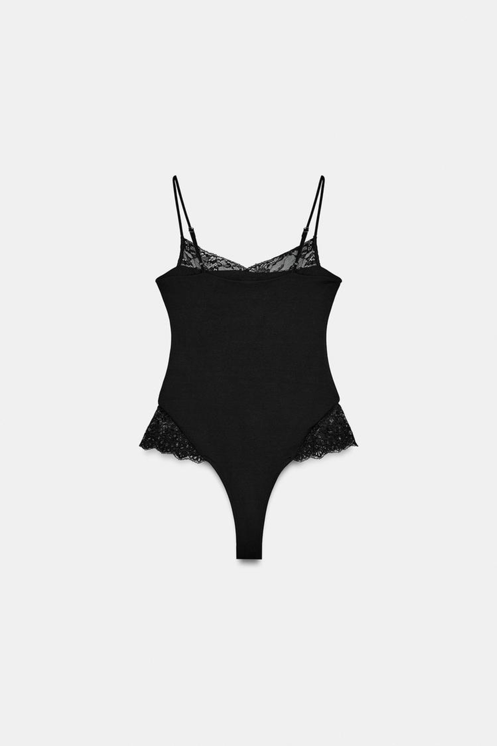 ZARA КРУЖЕВНОЕ БОДИ ИЗ ПОЛИАМИДА, ЧЕРНЫЙ