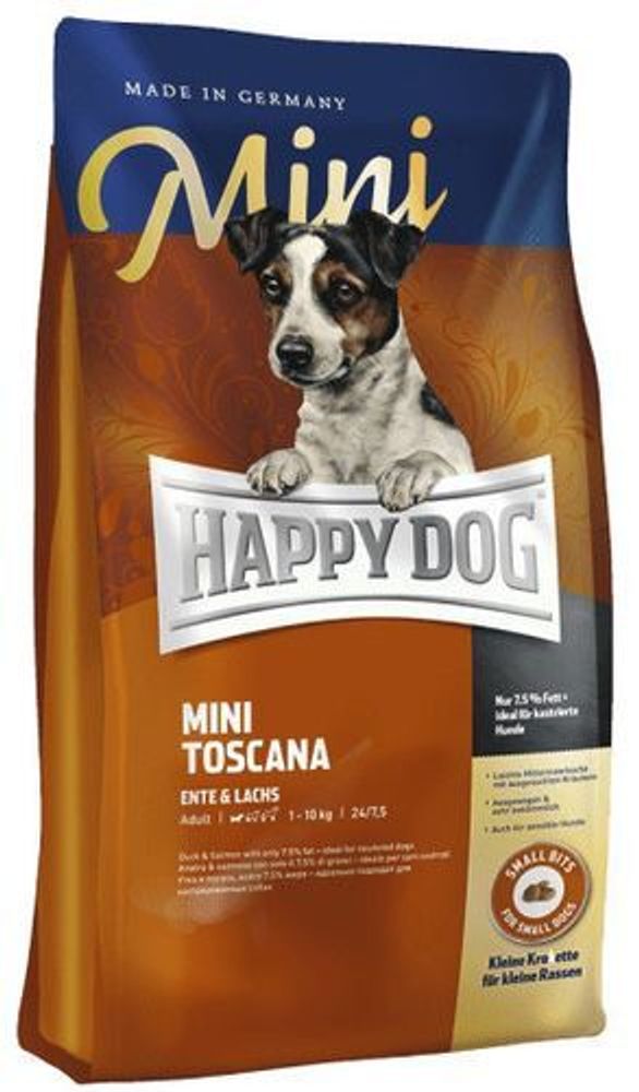 Сухой корм Happy Dog Mini Toscana Тоскана для взрослых собак малых пород с уткой и лососем 1 кг