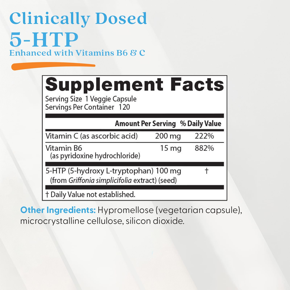 Doctor's Best, 5-HTP, обогащённый витаминами B6 и C, 120 растительных капсул