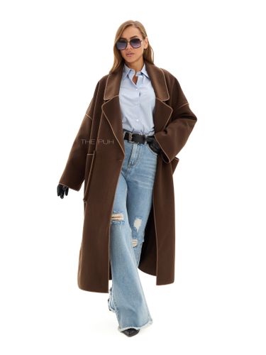 Шоколадное двубортное пальто без подкладки