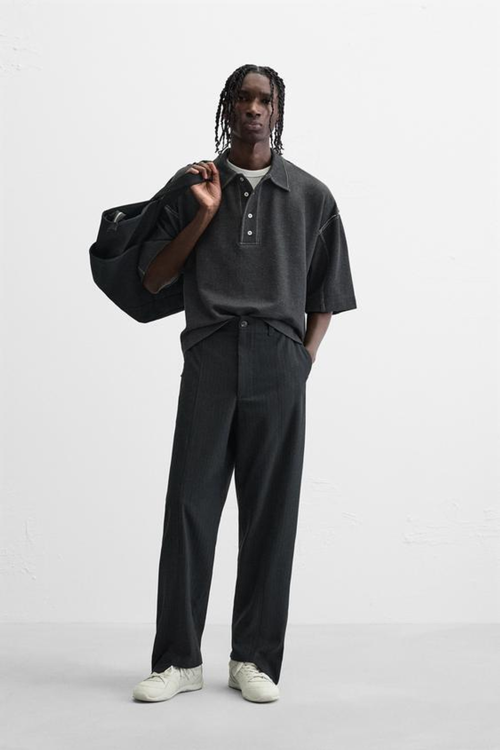 ZARA ПОЛО С КОНТРАСТНОЙ СТРОЧКОЙ, МОРСКОЙ СИНИЙ