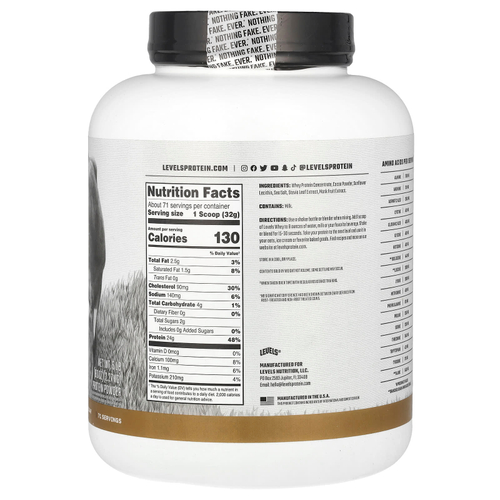 Levels, Порошок из сывороточного протеина травяного откорма, двойной шоколад, 2,27 кг (5 фунтов)
