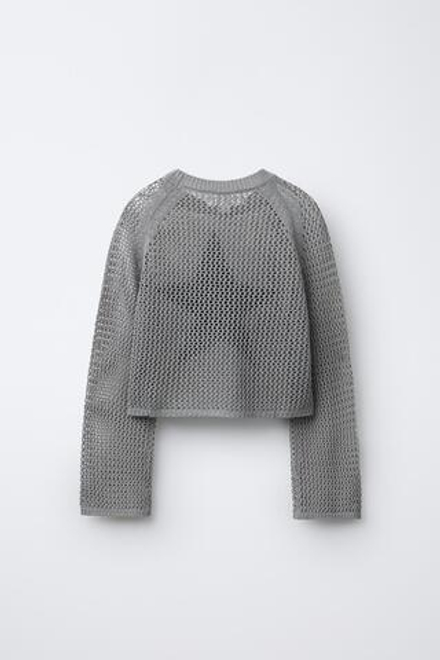ZARA АЖУРНЫЙ ДЖЕМПЕР СО ЗВЕЗДОЙ, МЯГКИЙ СЕРЫЙ