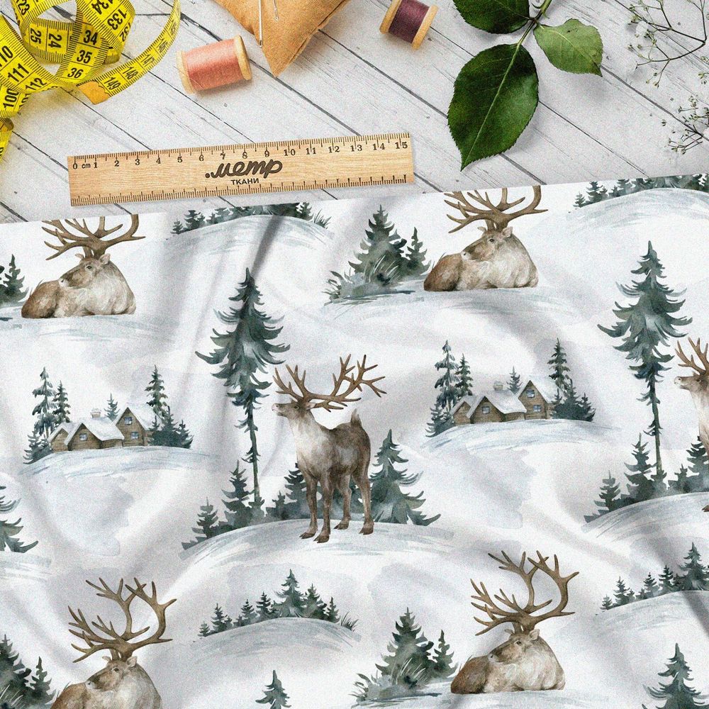 Ткань оксфорд 600 лось на зимнем пейзаже