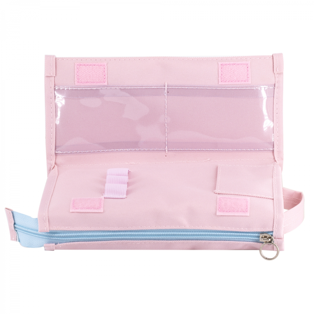 Пенал - косметичка Alingar, ткань, молния, 2 отделения, 2 боковых кармана, липучка, петля, 200 х 90 х 45 мм, "Happy Day", микс (розов, голуб, сиренев)