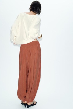 ZARA БРЮКИ-БАЛЛОНЫ С ЭЛАСТИЧНЫМ ПОЯСОМ. ЧЕРЕПИЧНЫЙ