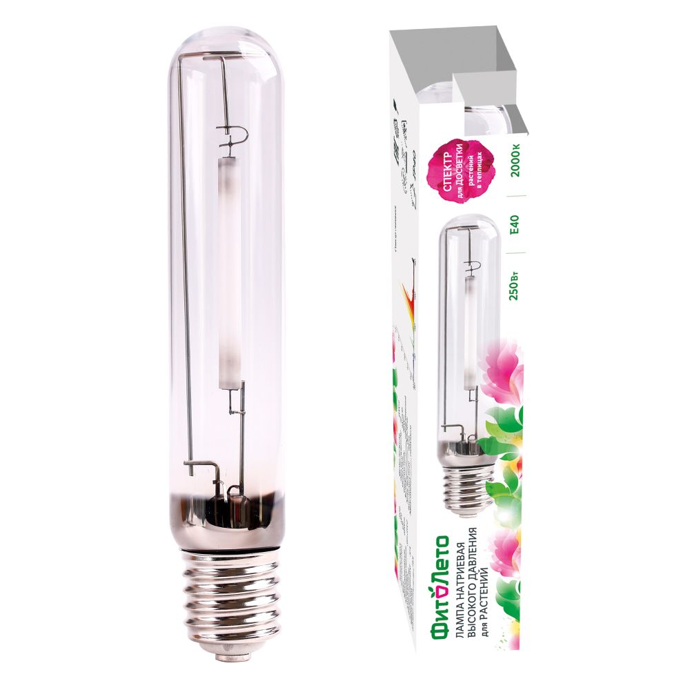 HSL-T48-250-2000K-E40-CL PLANT Лампа натриевая высокого давления для растений. Форма T. прозрачная. Теплый белый свет 2000К + спектр для фотосинтеза. Картон. ТМ ФитоЛето