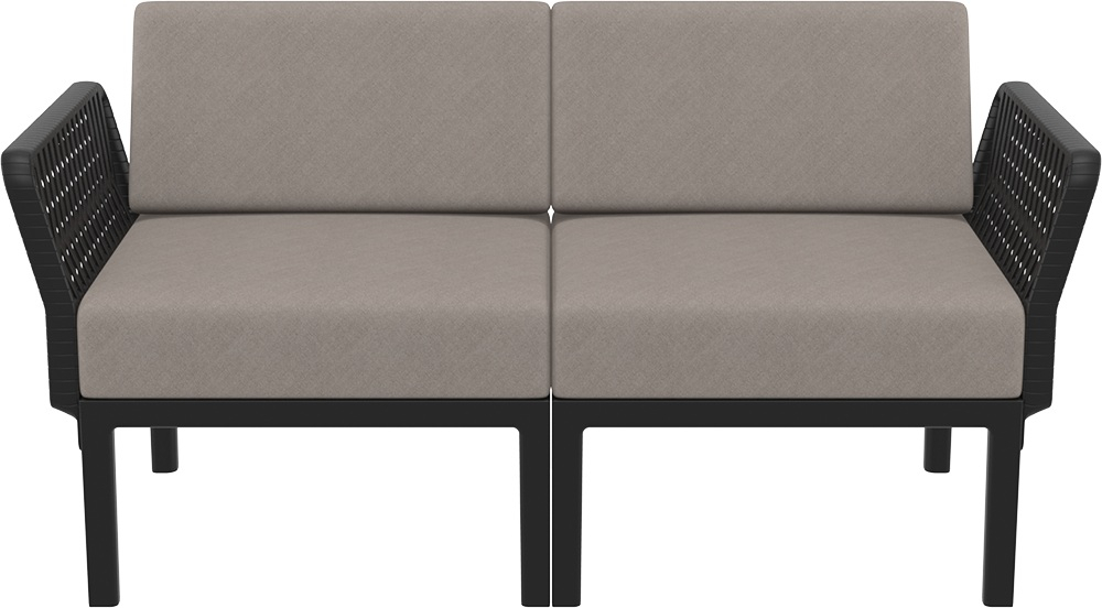 Диван пластиковый двухместный с подушками Siesta Contract Portofino Lounge, черный, светло-коричневый