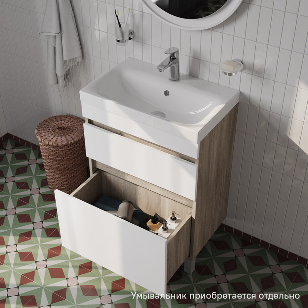 Тумба напольная с ящиками IDDIS Zodiac, 60 см, белая/под дерево, ZOD6ABFi95