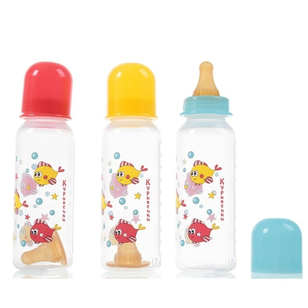 560162	Бутылочка для кормления с латексной соской, 250 мл, от 0 мес., цвета МИКС