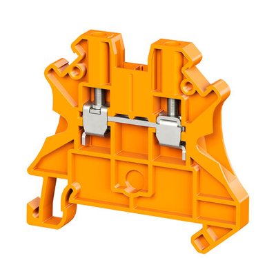 Клемма проходная, винтовой зажим, 2 точки подключения, 2.5 кв.мм, оранжевая