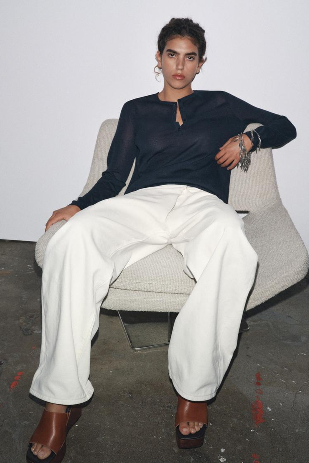 ZARA ОДНОТОННЫЙ ТРИКОТАЖНЫЙ ДЖЕМПЕР, МОРСКОЙ СИНИЙ