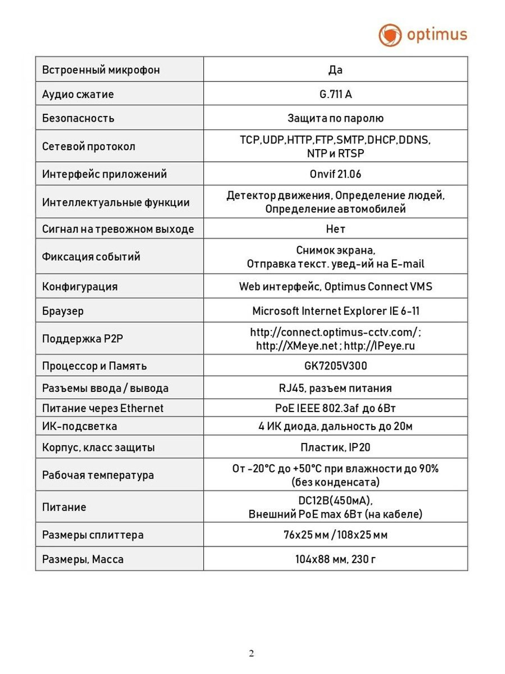 Видеокамера Optimus IP-S025.0(2.8)MP_V.3