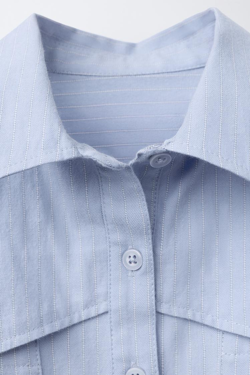 ZARA УКОРОЧЕННАЯ РУБАШКА В ПОЛОСКУ, ГОЛУБОЙ