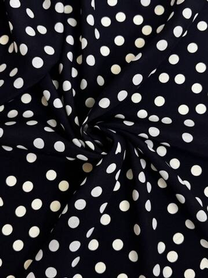 Плательная шелк принт горох молочный на черном