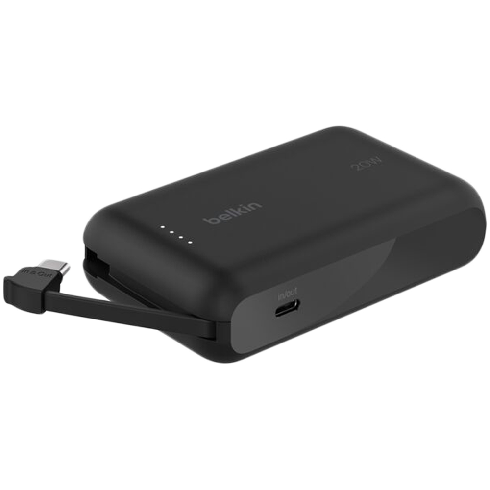 BELKIN 10k PD20w Integrated USB-C Cable Power Bank, Black