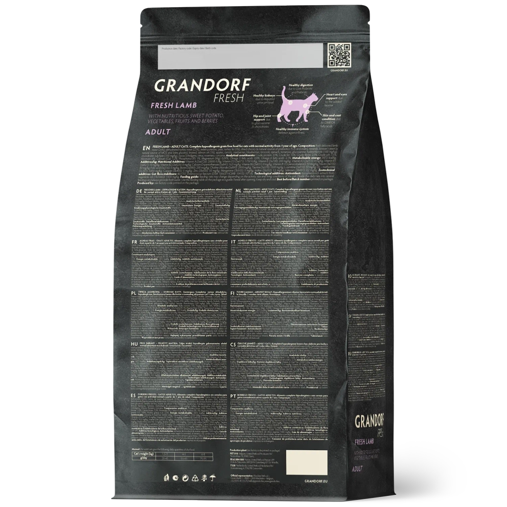 Grandorf Fresh, Fresh Lamb, Adult для взрослых кошек (Свежее мясо ягненка с бататом)