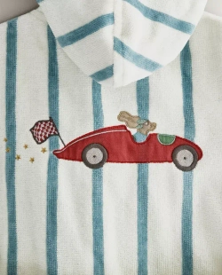 ZARA HOME ДЕТСКИЙ БАННЫЙ ХАЛАТ В ПОЛОСКУ С ВЫШИВКОЙ, СИНИЙ