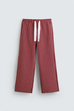 ZARA БРЮКИ СВОБОДНОГО КРОЯ В ПОЛОСКУ, КРАСНЫЙ