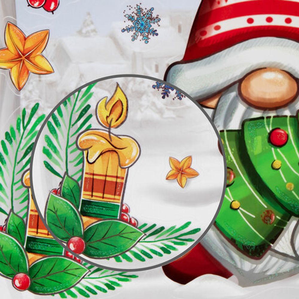 Наклейка для окон двусторонняя, МНОГОРАЗОВАЯ, 30х38 см, "Рождественский Гном", ЗОЛОТАЯ СКАЗКА, 592137