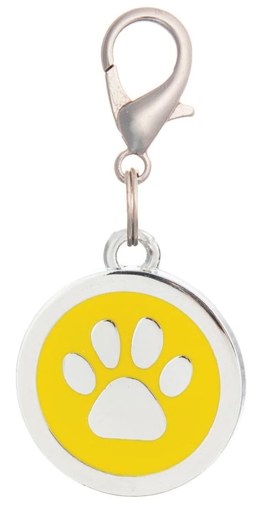 Адресник круглый большой лапка жёлтый 25 мм, гравировка 19071