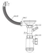 Сифон GRAND 3 1/2" с круглым переливом и отводом для стиральной машины