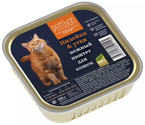 Влажный корм Petibon для кошек, паштет с индейкой и уткой, 100 г