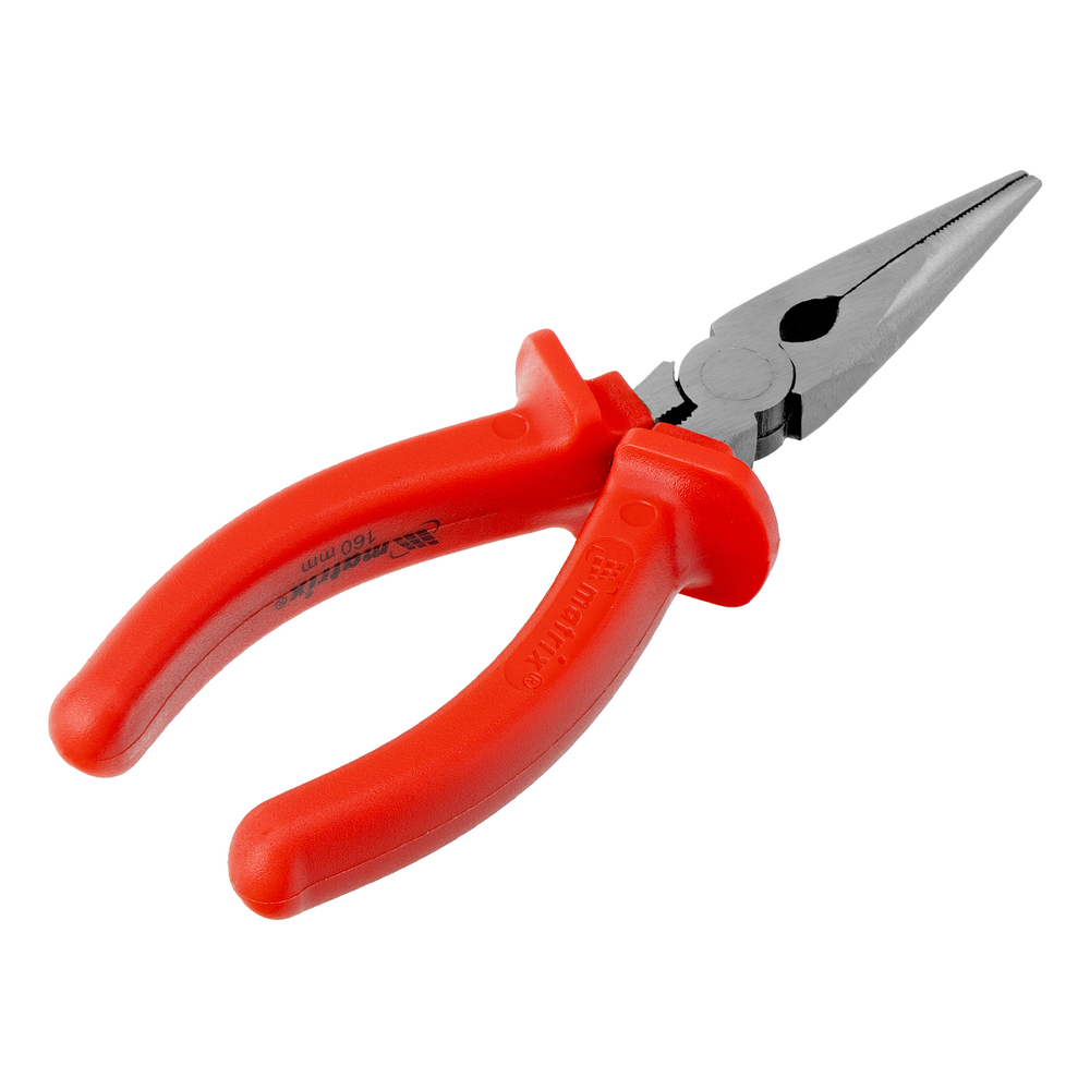 Длинногубцы прямые Econom, 160 мм, шлифованные, пластмассовые рукоятки Matrix