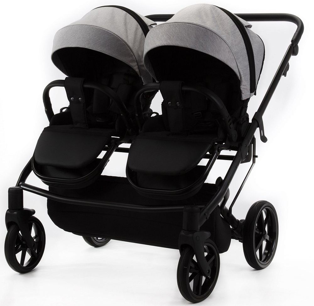 Детская коляска для двойни Adamex Leo Duo 2 в 1 TK01 (СВЕТЛО-СЕРЫЙ)