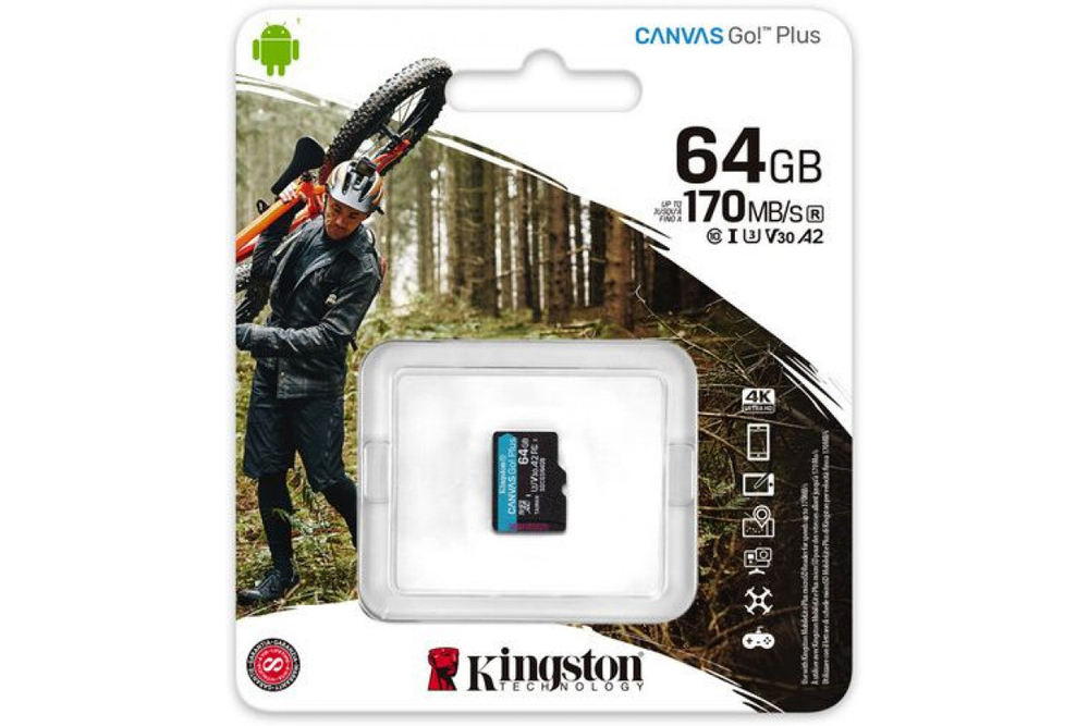 Карта памяти Kingston microSDXC Canvas Go Plus Class 10 UHS-I U3 (170/70MB/s) 64GB