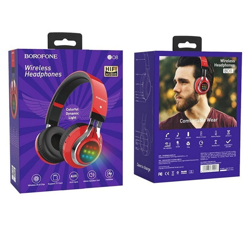 Полноразмерные Bluetooth наушники BOROFONE BO8 (красный)