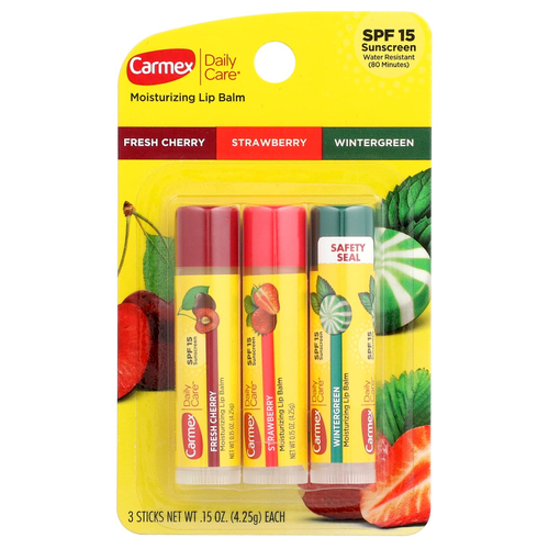 Carmex, Daily Care®, увлажняющий бальзам для губ, набор разных вкусов, SPF 15, 3 шт. в упаковке, 4,25 г (0,15 унции)