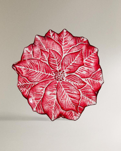 ZARA HOME НОВОГОДНЯЯ ДЕСЕРТНАЯ ТАРЕЛКА ИЗ СТЕКЛА В ФОРМЕ ЦВЕТКА, КРАСНЫЙ