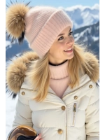 шапка ангора с меховым помпоном зимняя пушистая стильная