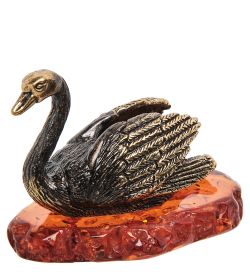 Народные промыслы AM-1240 Фигурка «Лебедь черный» (латунь, янтарь)
