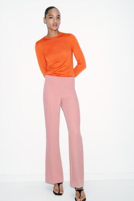 ZARA БРЮКИ FLARE С БОКОВЫМИ ШВАМИ, РОЗОВЫЙ