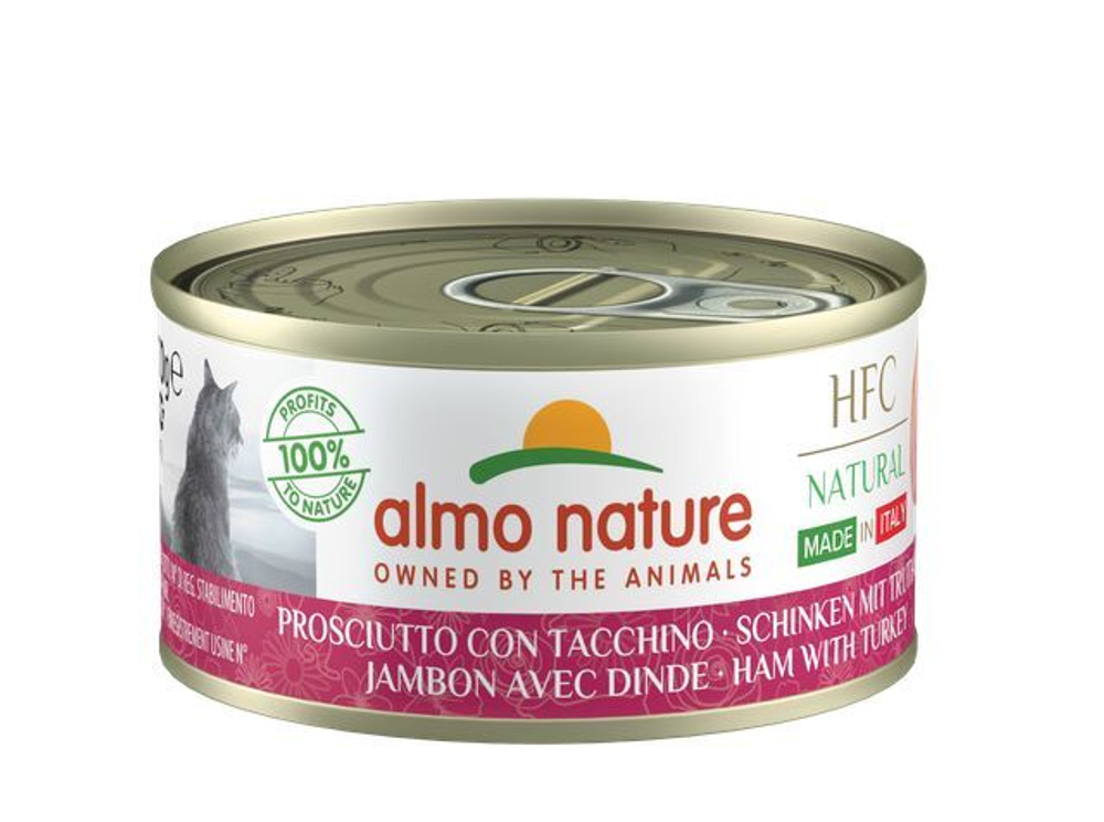 Almo Nature Консервы для кошек Итальянские рецепты:"Ветчина и индейка" (HFC Natural Made in Italy Ham with Turkey) 0,07 кг x 1 шт.