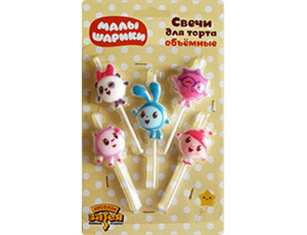 РАСПРОДАЖА Свечи д/торта на пиках Малышарики 5шт/G
