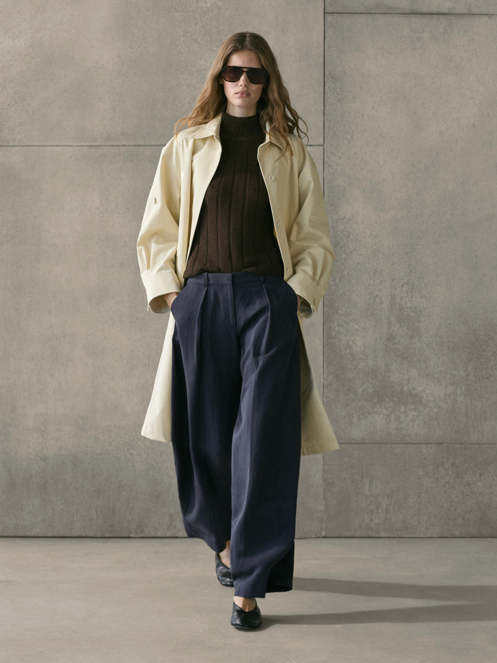 Massimo Dutti Свободные брюки со складками, темно-синий