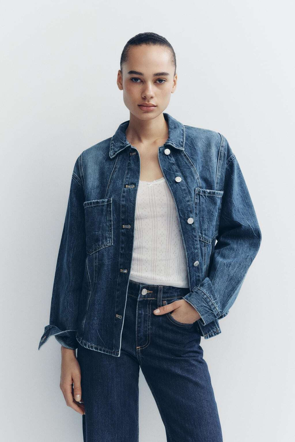 Джинсы trf wide leg со средней посадкой